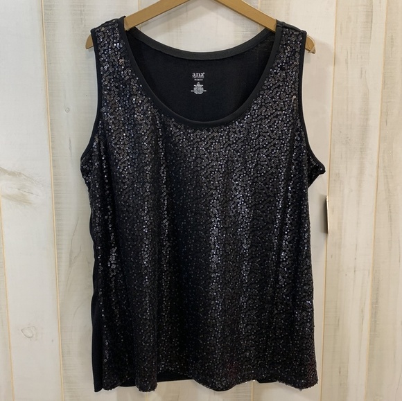 a.n.a Tops - NWT ANA Black Sequin Front Sleeveless Top 2X Shell